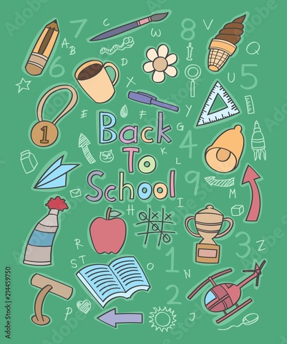 Doodle back to school, book, water color, experiment, gold medal, flower, champion  cup with detail background - Buy this stock vector and explore similar  vectors at Adobe Stock | Adobe Stock