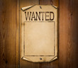 Blank western wanted poster illustration on wooden background