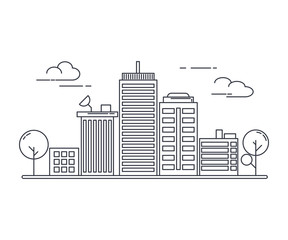 Thin line art style. design for urban cityscape idea theme website banner.