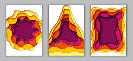 Aufkleber - Paper wave layer with autumn color abstract background.Paper cut of vertical A4 cover design for business banner template and material design.Vector illustration.