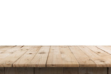 Empty Wood Table On Isolated White Background With Display Montage For Product.