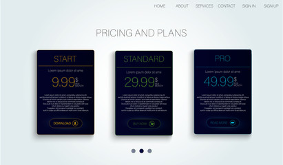 Poster - Abstract flyer design with tariffs page. Price, table, chart. Technology background. 