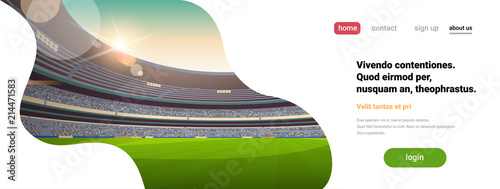Fotografía empty football stadium field arena filled tribunes in the evening before start m