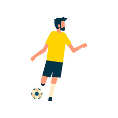 Football player kick ball isolated sport championship flat full length vector illustration