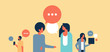 people chat bubbles communication speech dialogue man woman character background portrait horizontal flat vector illustration