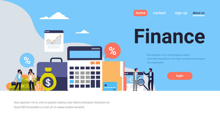 Poster - business people graph finance analysis calculator working together growth wealth concept flat horizo