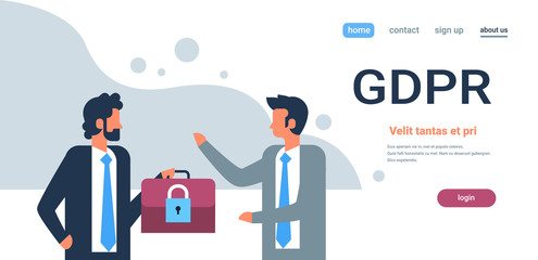 Poster - businessman hold case padlock security GDPR General Data Protection Regulation concept flat horizontal copy space vector illustration