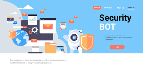 Poster - security protection bot shield database protection app access concept horizontal flat global copy sp