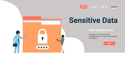Poster - businessman with hacker padlock password folder sensitive data concept locked privacy information da