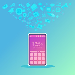 Poster - mobile social media icons application interface screen concept for design work and animation flat ve