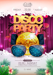 Wall Mural - Disco background. Disco ball summer party poster