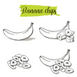 © pieceofmind - Hand drawn sketch style Banana set. Single, group fruits, banana chips, slices. Organic food, vector doodle illustrations collection isolated on white background.