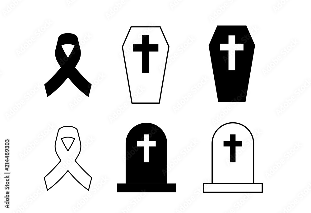 Symbole Rip Icon Black awareness ribbon, .crucifix and Graves on white background ...