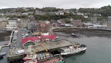 Aerial Of Oban Town And Ferry Terminal In Scotland