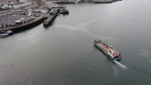 Aerial Of A Ship In The Bay Near The Oban Ferry Terminal In Scotland
