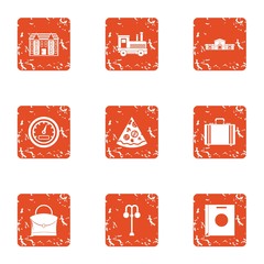 Poster - Suburb icons set. Grunge set of 9 suburb vector icons for web isolated on white background
