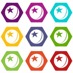 Poster - Glossy star ball icons 9 set coloful isolated on white for web