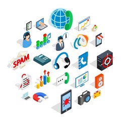 Poster - Project work icons set. Isometric set of 25 project work vector icons for web isolated on white background