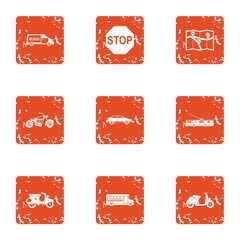 Freeway icons set. Grunge set of 9 freeway vector icons for web isolated on white background