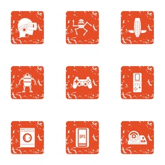 Poster - Operation robot icons set. Grunge set of 9 operation robot vector icons for web isolated on white background