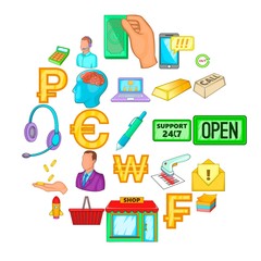 Poster - Business day icons set. Cartoon set of 25 business day vector icons for web isolated on white background