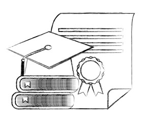 graduation hat stack books and diploma vector illustration sketch