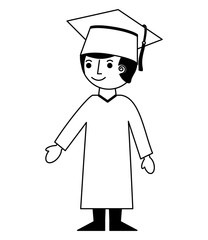 Poster - school boy in graduation clothes and hat vector illustration black and white