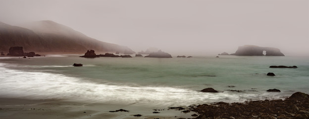 Sonoma coast on a typical foggy day landscape view 