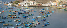 LIma, Peru: Boats In Traditional Fisher Harbor Of Pucusana.