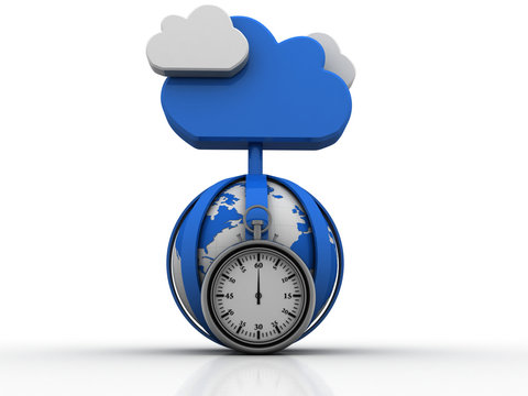 3d illustration stopwatch with cloud