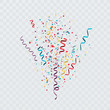 Colorful confetti burst. Festive template with confetti and streamers. Vector illustration