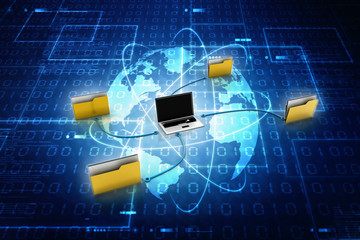 Poster - 3d rendering Folder connected to computer network
