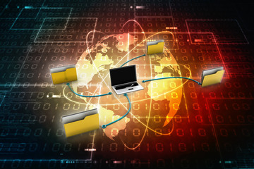 Poster - 3d rendering Folder connected to computer network
