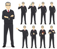 Business Man Set Different Gestures Isolated Vector Illustration