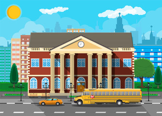 Wall Mural - Classical school building and cityscape.