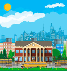 Wall Mural - Classical school building and cityscape.