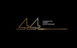 44 Years Anniversary logotype with golden colored font numbers made of one connected line, isolated on black background for company celebration event, birthday
