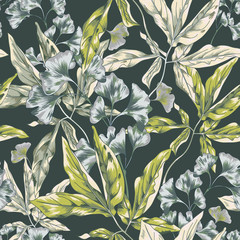 Seamless vintage Vector Green Leaf Background