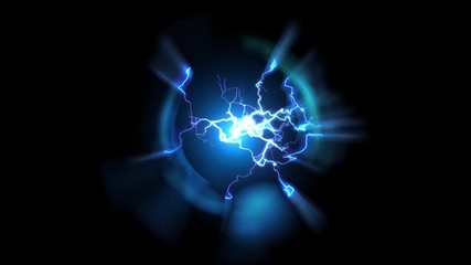 lightning and bright light in energy ball with spherical plasma radiating electric rays. looping ani