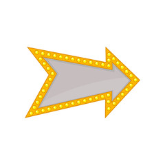 Wall Mural - Arrow with small yellow bulb lamps and place for text. Bright direction sign. Flat vector for mobile app, website or social network sticker