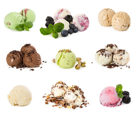 Wall Mural - Set of different ice cream scoops isolated on white