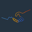 © teracreonte - Logotipo manos unidas lineal en azul y naranja en fondo gris