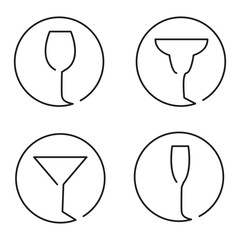 Canvas Print - Continuous line art logo set of different glasses, wine, margarita cocktail, martini, champaign