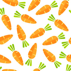 Flat vegetable seamless pattern. Retro style background ornament with abstract ordered carrot vegetables in bright orange colors. Vector illustration for wrapping paper or season celebration card.