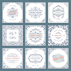 Wall Mural - ornate frames design and scroll elements set. flourish cards and labels templates. vector illustrati