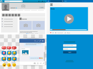 Poster - Social network Mock up, post frames and other pages, Web page browser, concept of Social Page Interface on the laptop vector illustration.