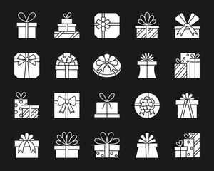 Wall Mural - Gift white silhouette icons vector set