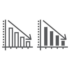 Poster - Decrease line and glyph icon, reduction and analytics, chart sign, vector graphics, a linear pattern on a white background, eps 10.