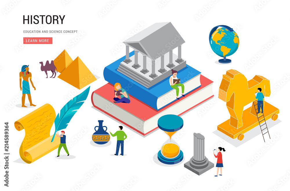 History class, school, college lesson. Vector isometric design Stock ...