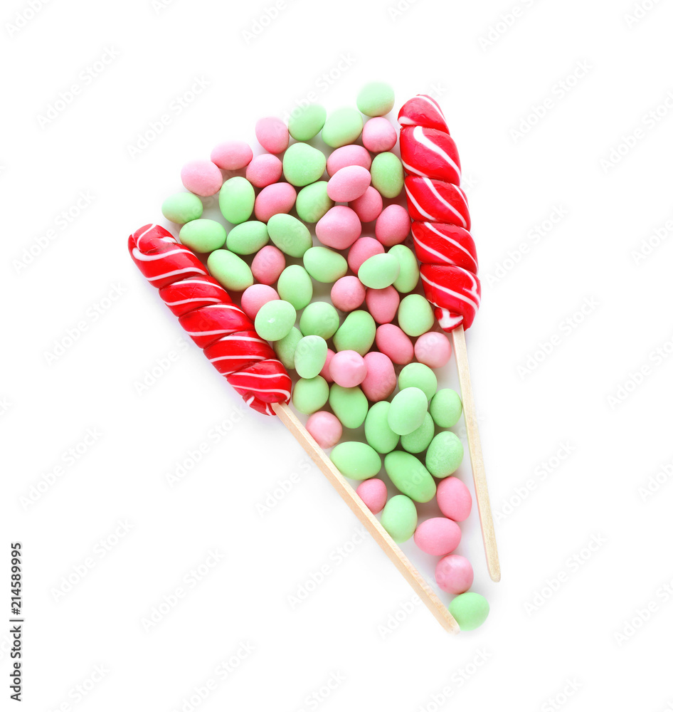 Colorful candies on white background
